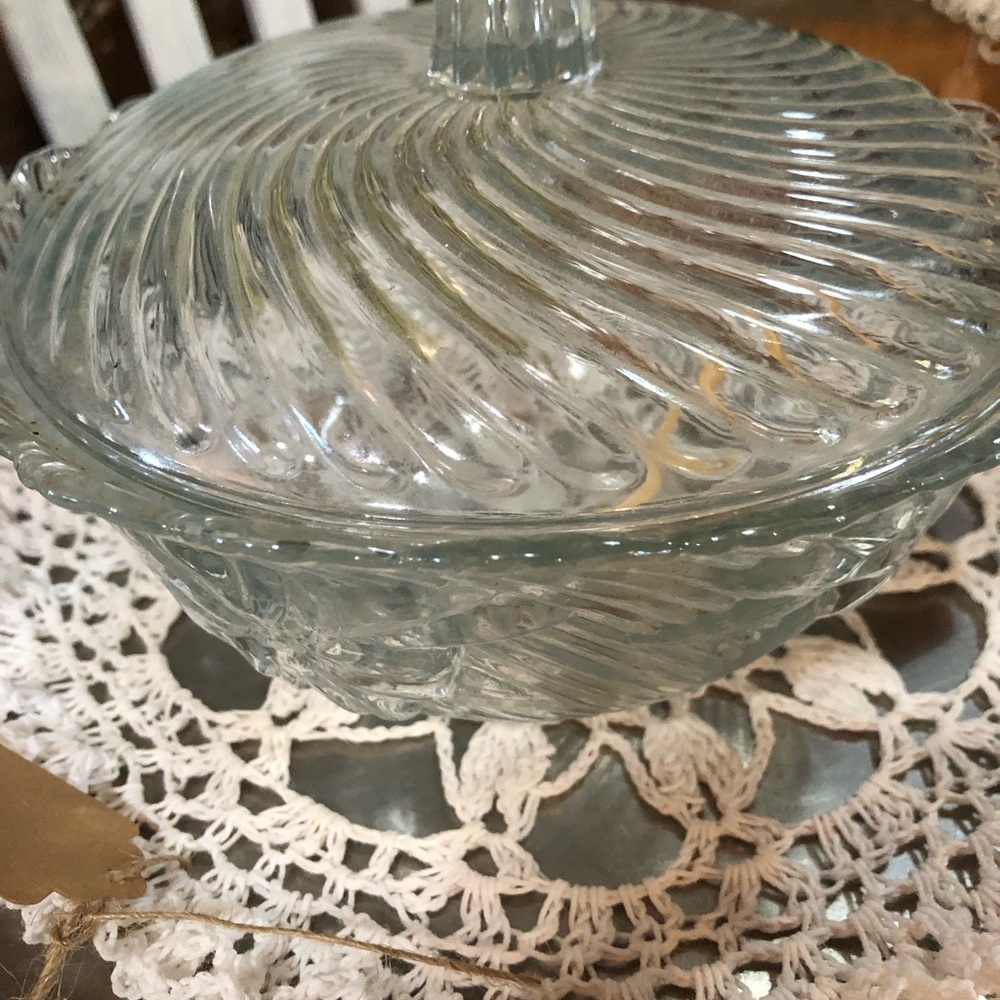Elegant Glass Candy Dish with Lid KIG Malaysia with lid swirls and scallops